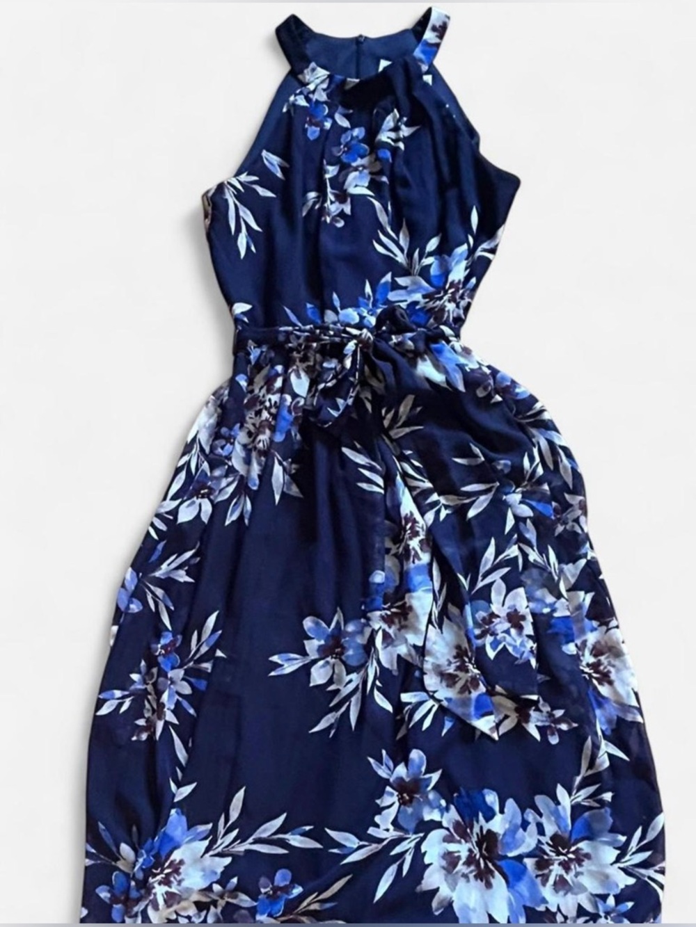Eliza J Navy Blue Floral Halter Dress